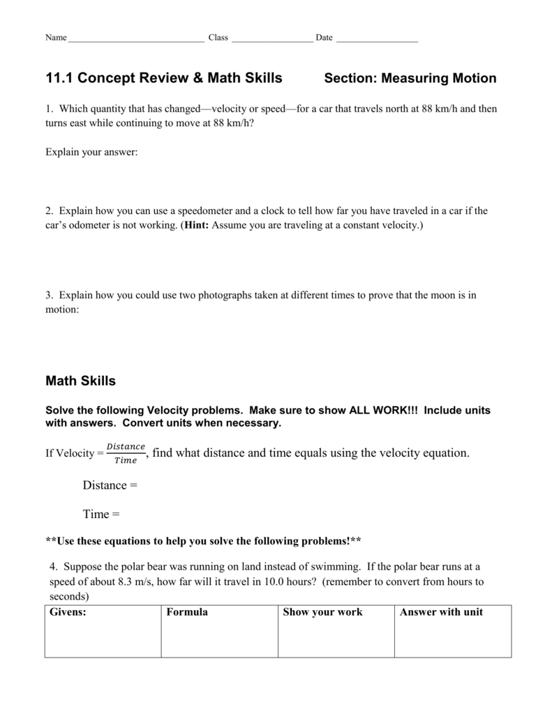 11 1 Concept Review Math Skills Section Math Worksheet Answers