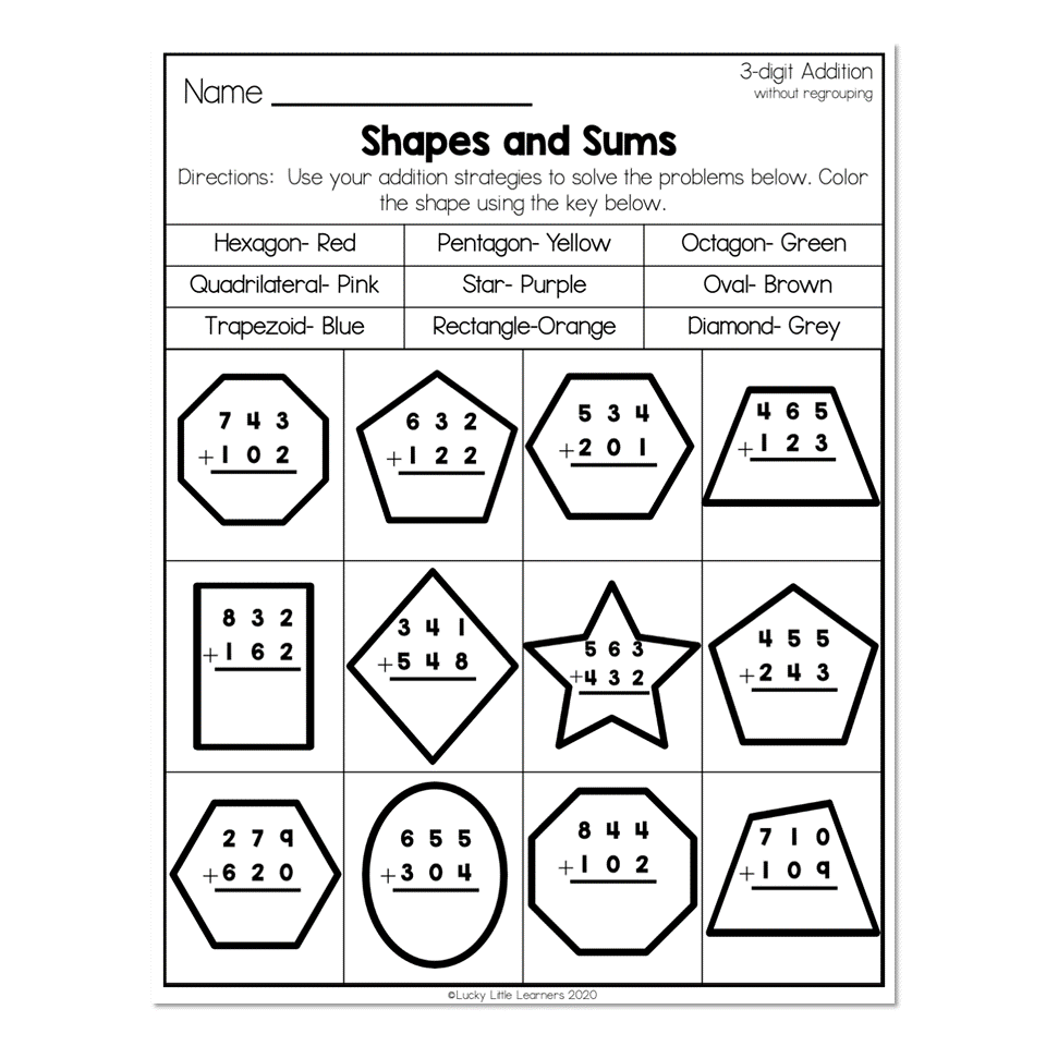 2nd-grade-math-worksheets-3-digit-addition-without-regrouping-shapes-and-sums-lucky-little