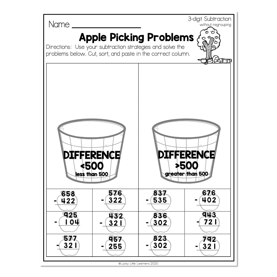 2nd-grade-math-worksheets-3-digit-subtraction-without-regrouping-apple-picking-problems-lucky