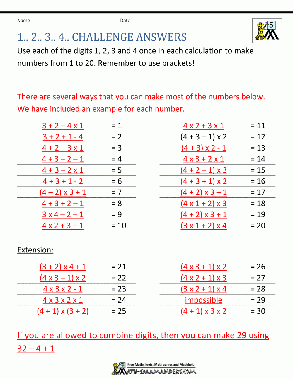5th Grade Math Problems Math Worksheet Answers