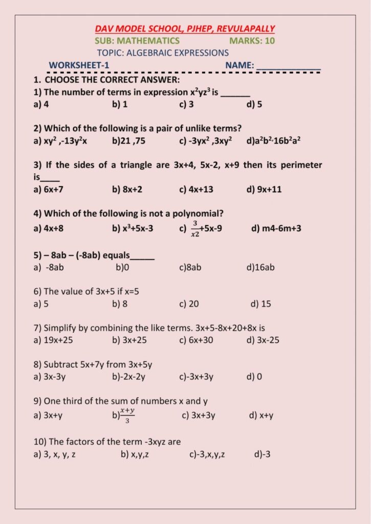 An Expression By Any Other Name Math Worksheet Answer Key Math Worksheet Answers