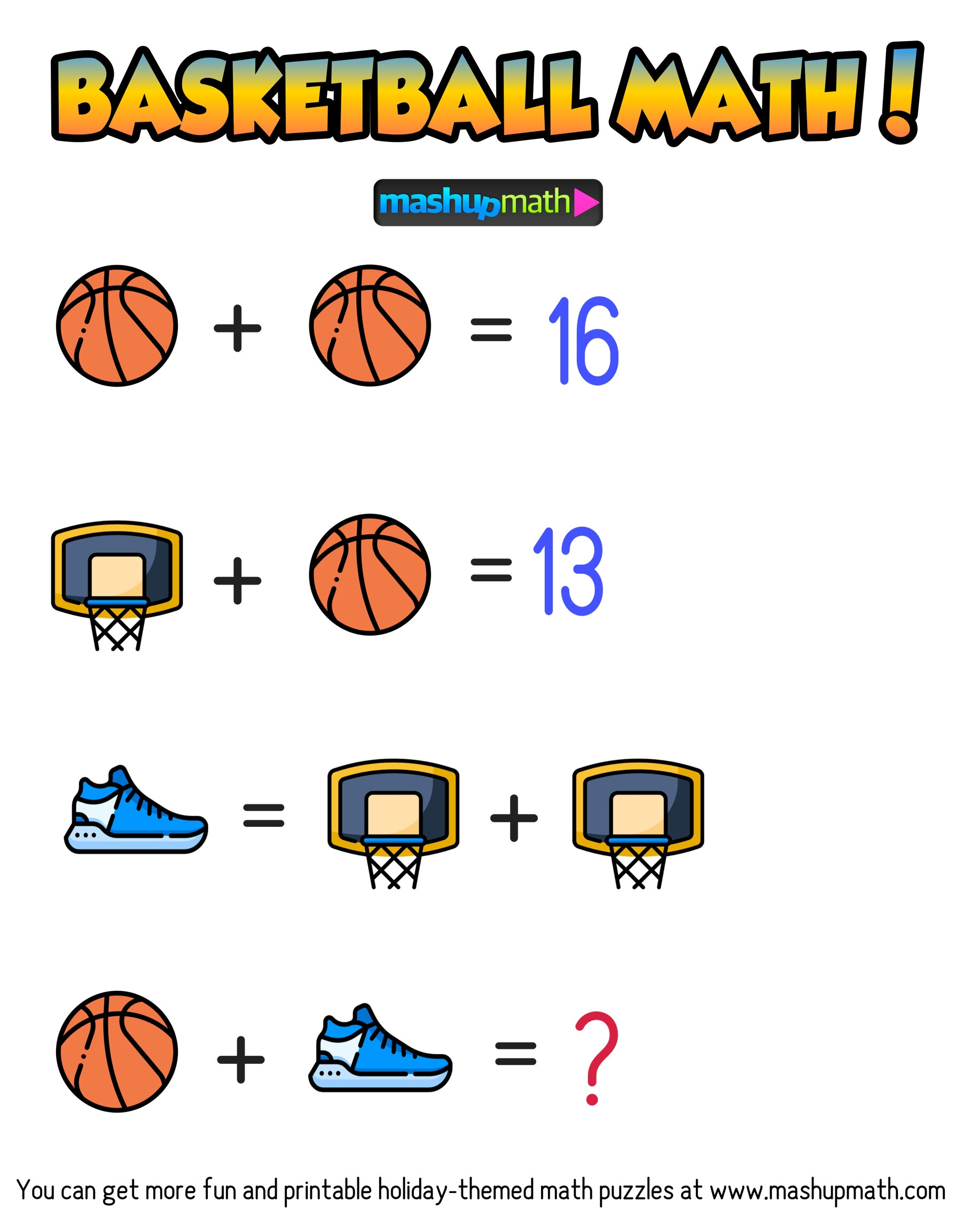 Are Your Kids Ready For These Basketball Math Puzzles Mashup Math Math Worksheet Answers