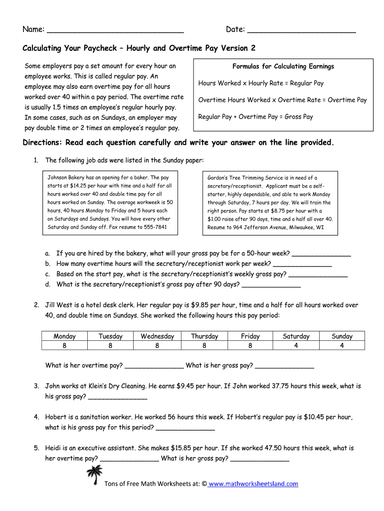 calculating-your-paycheck-worksheet-fill-online-printable-fillable-blank-pdffiller-math
