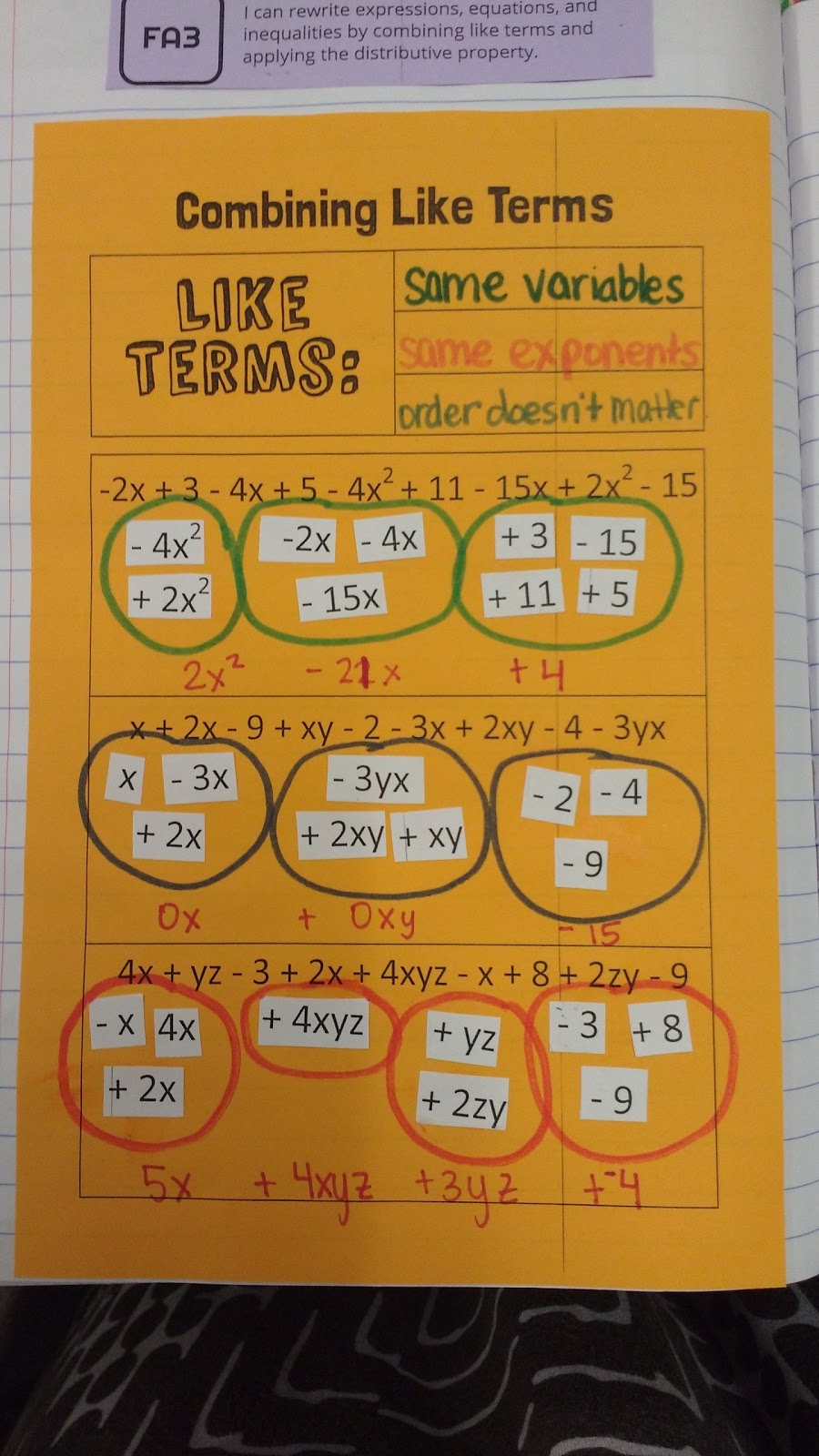 Combining Like Terms Cut And Paste Activity Math Love Math Worksheet Answers