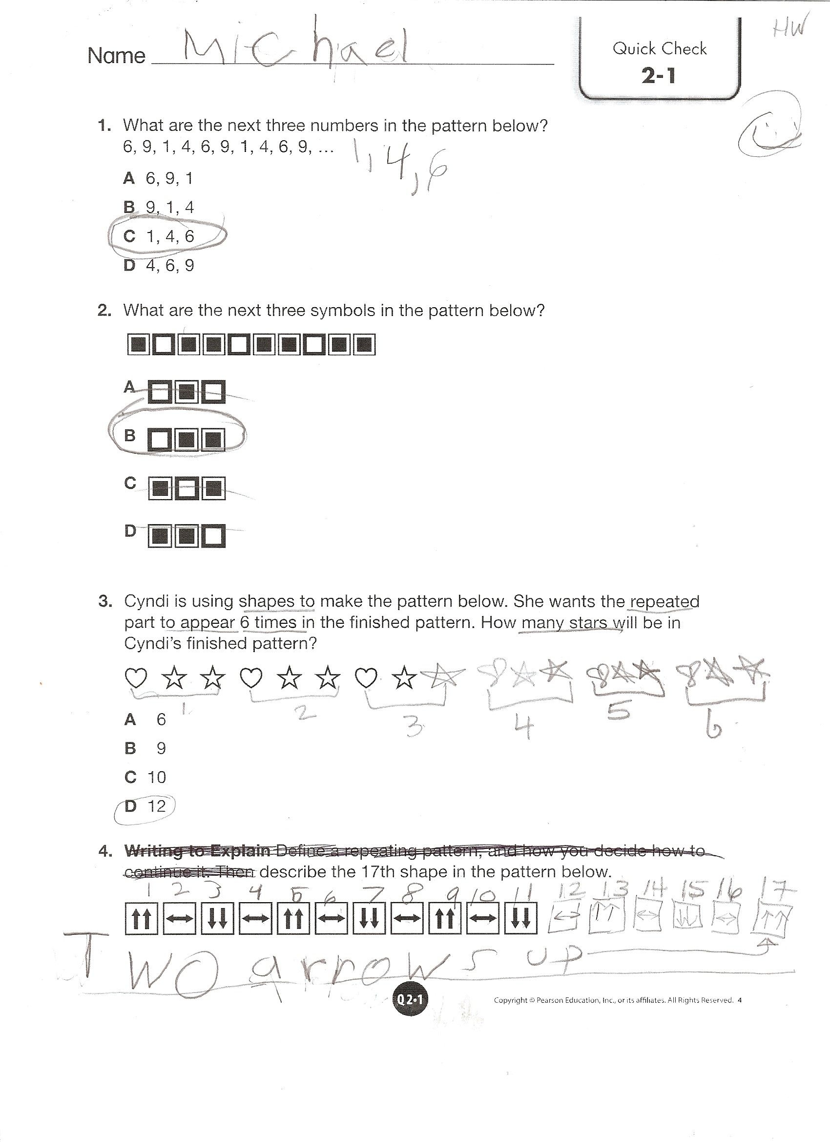 Envision Math Grade 4 Topic 2 1 Quick Check Envision Math Kindergarten Math Worksheets Math