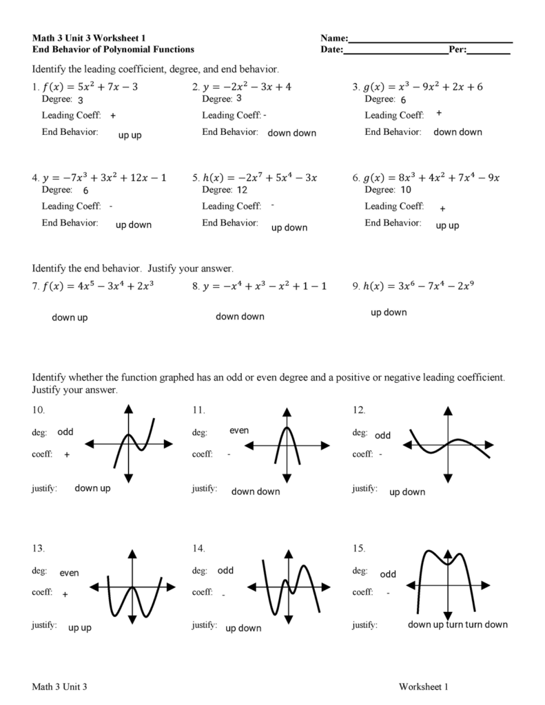Math 3 Unit 3 Review Worksheet Answers Math Worksheet Answers