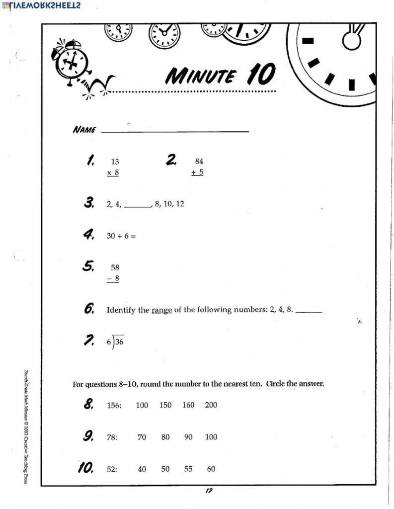 7th Grade Minute Math Worksheets Answers Math Worksheet Answers