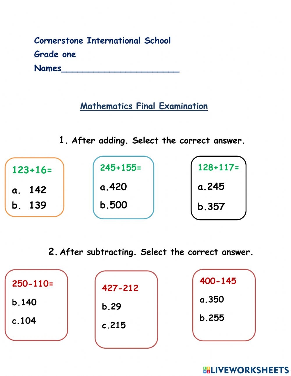 Math Online Exercise For Grade 2 Math Worksheet Answers