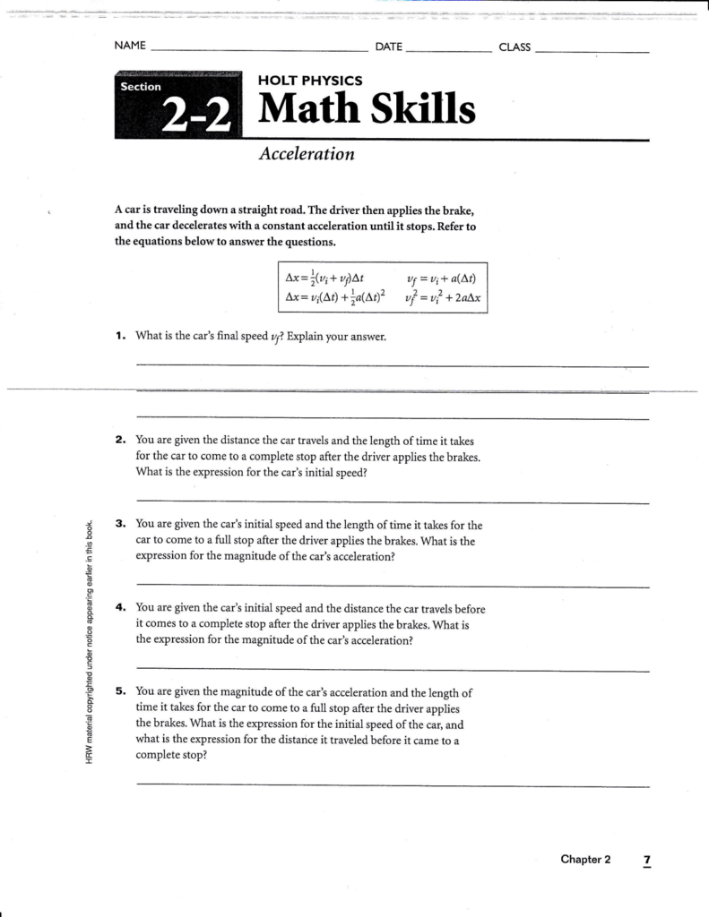 Physics Math Review Worksheet Answers