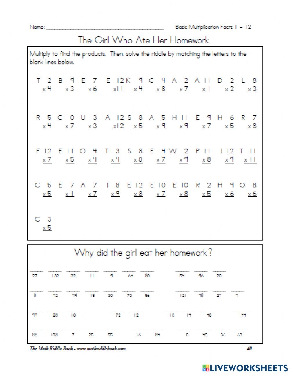 Multiplication Riddle Worksheet Math Worksheet Answers