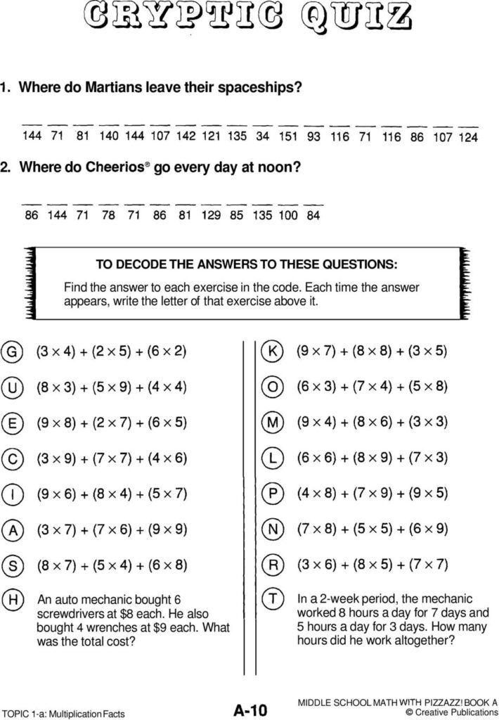 Cryptic Quiz Math Worksheet Answers A47 Math Worksheet Answers