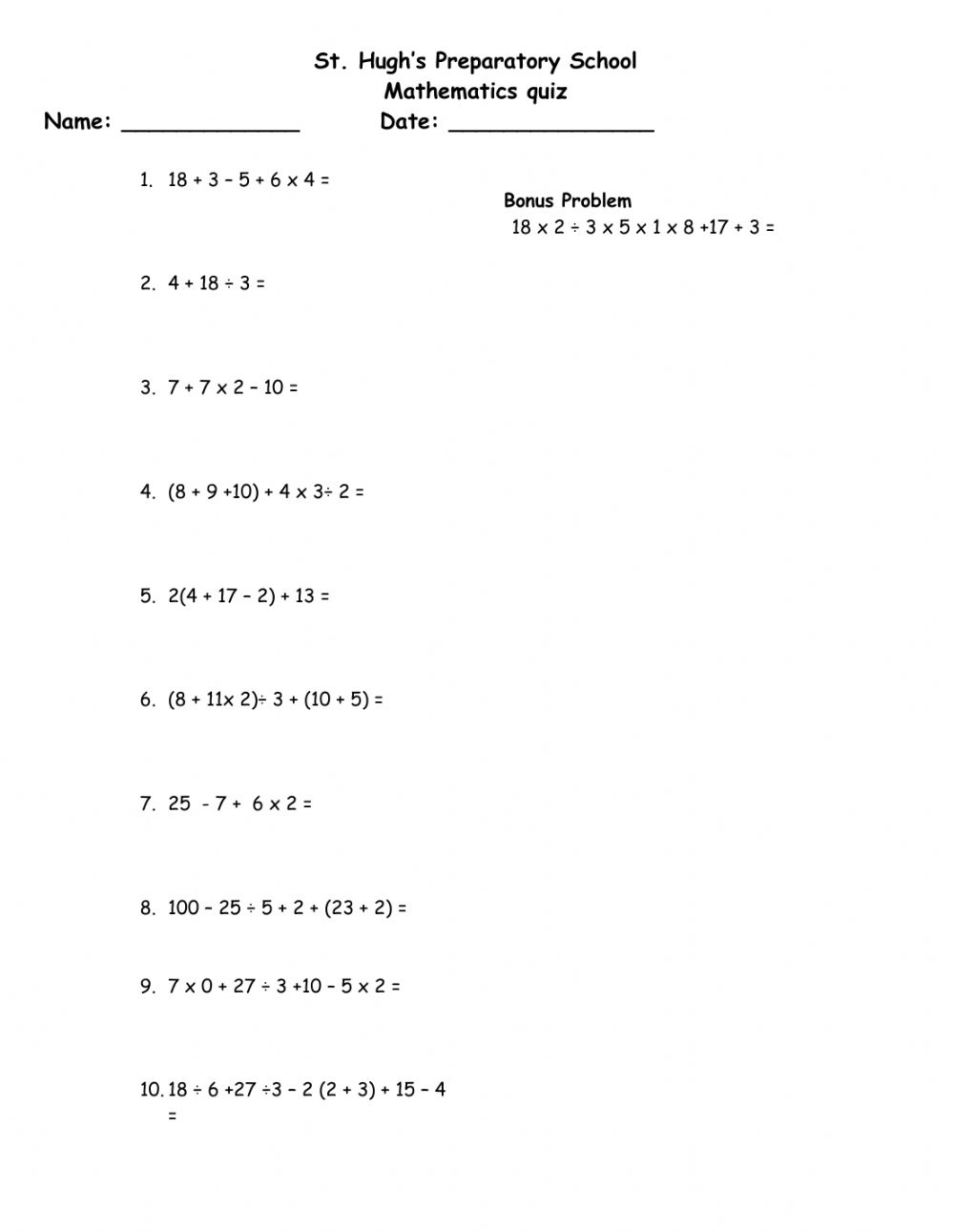 Order Of Operations PEMDAS Worksheet - Math Worksheet Answers