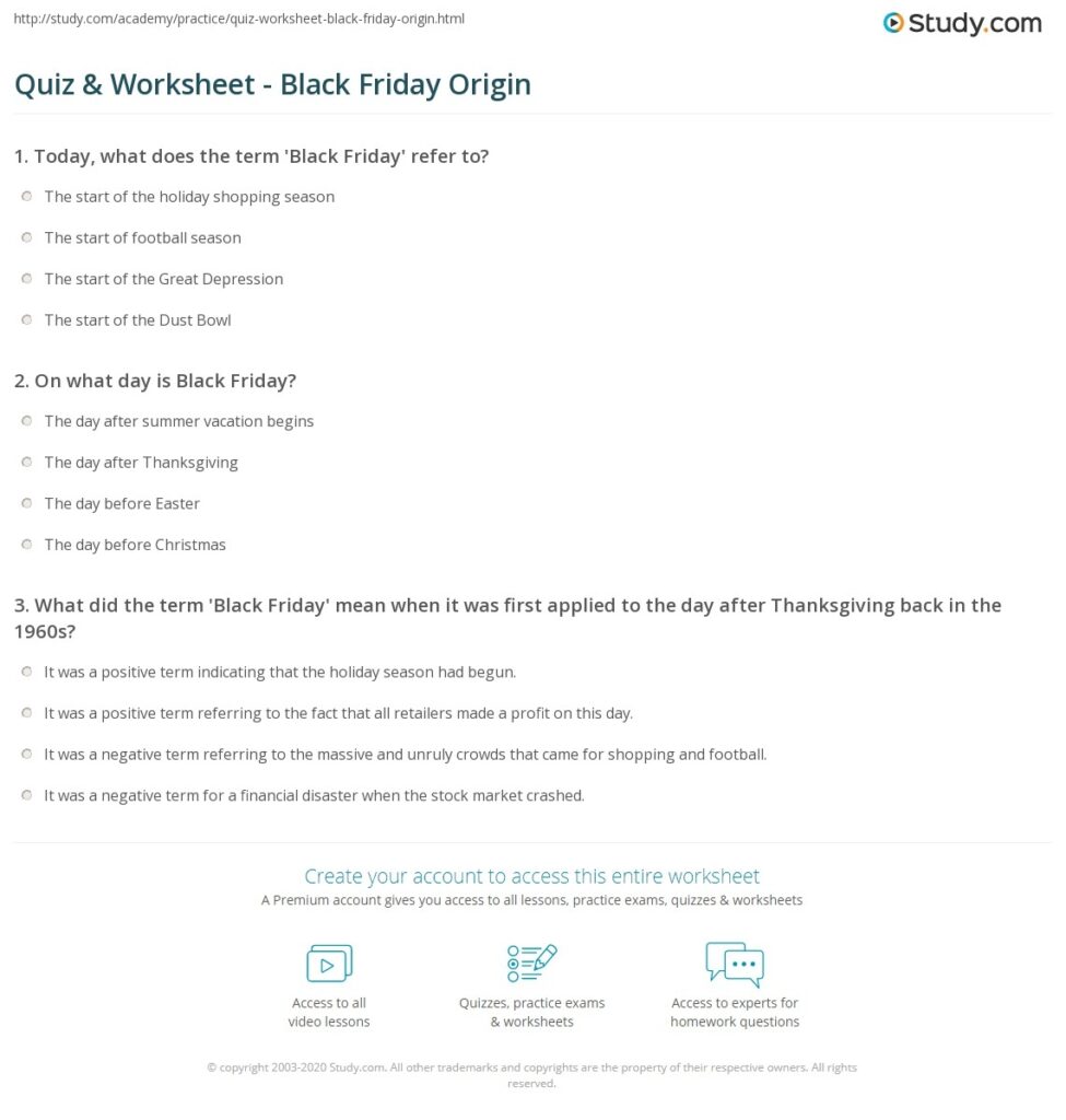Black Friday Blowout Math Worksheet Answers