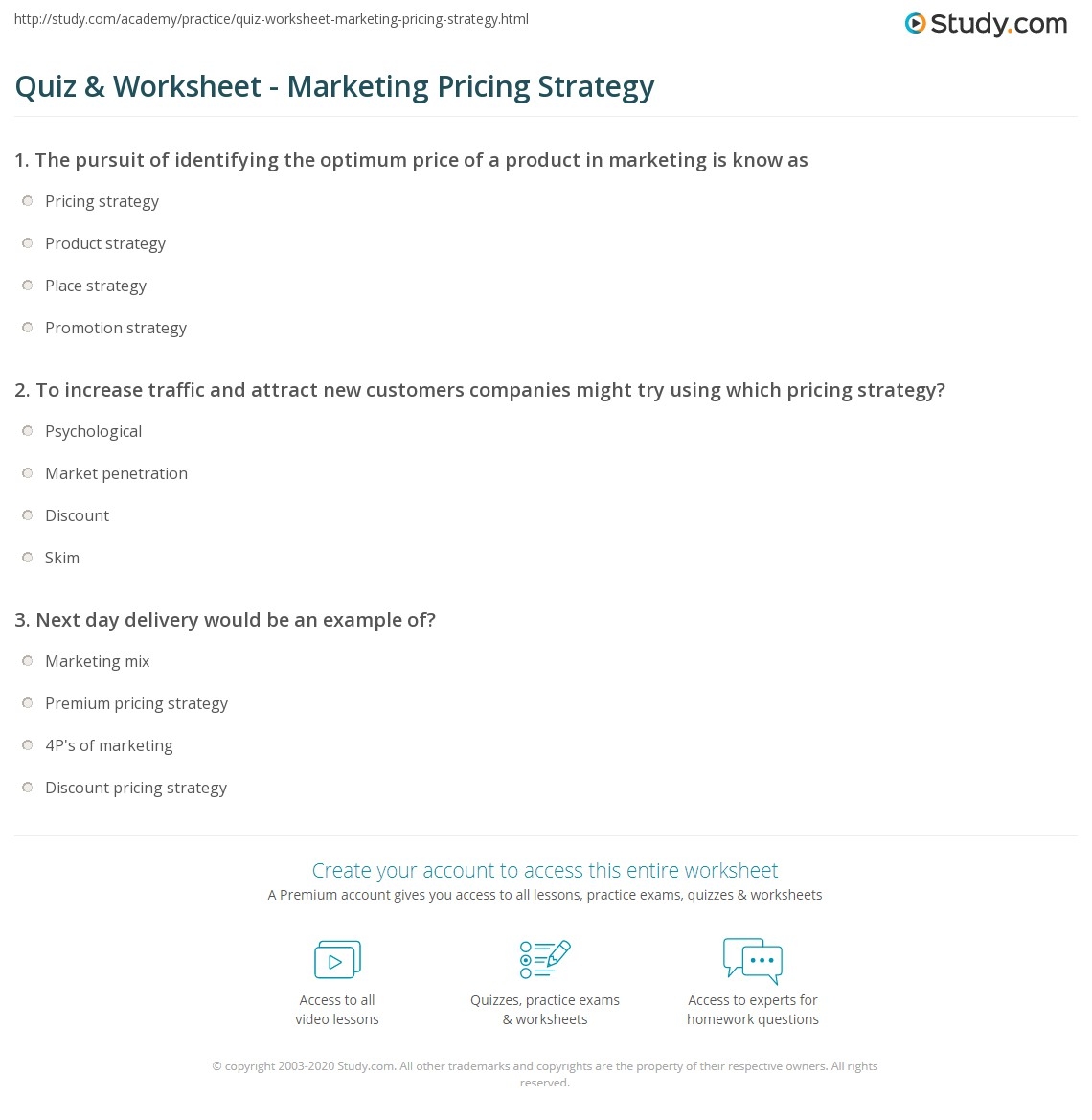 quiz-worksheet-marketing-pricing-strategy-study-math-worksheet-answers