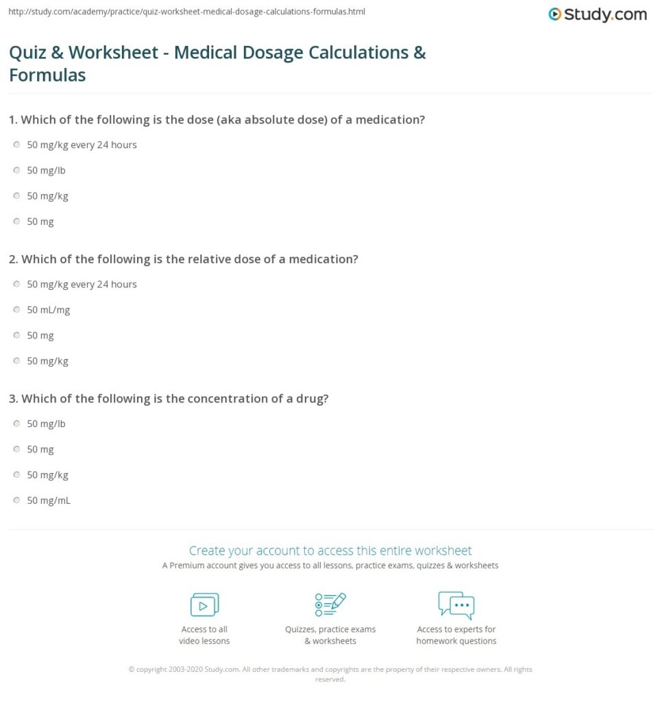 Medical Math Worksheet Answers