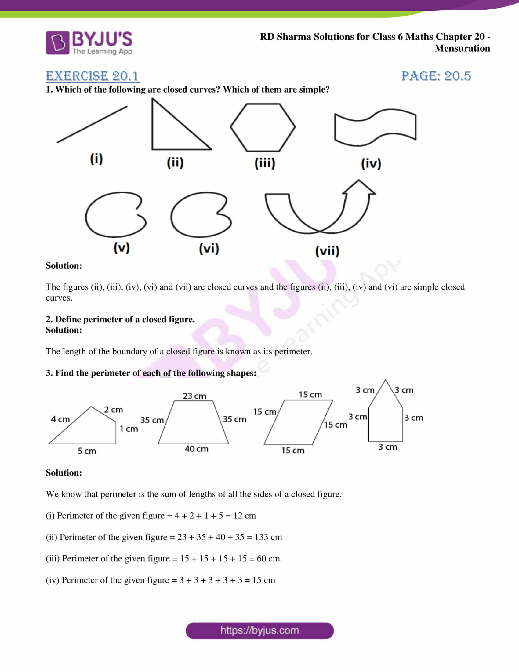RD Sharma Solutions For Class 6 Chapter 20 Mensuration Access PDF Math Worksheet Answers