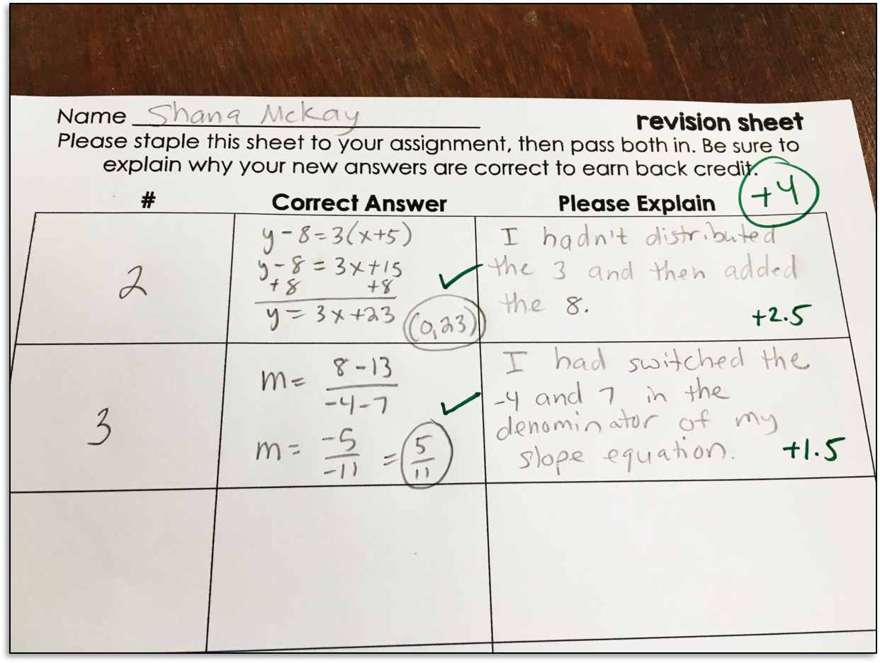 Scaffolded Math And Science Simple Math Test Corrections Template For