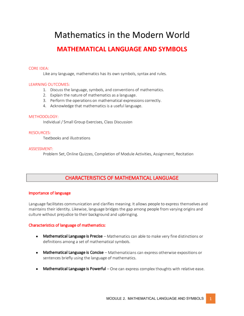 The Importance Of Math Symbols Worksheet