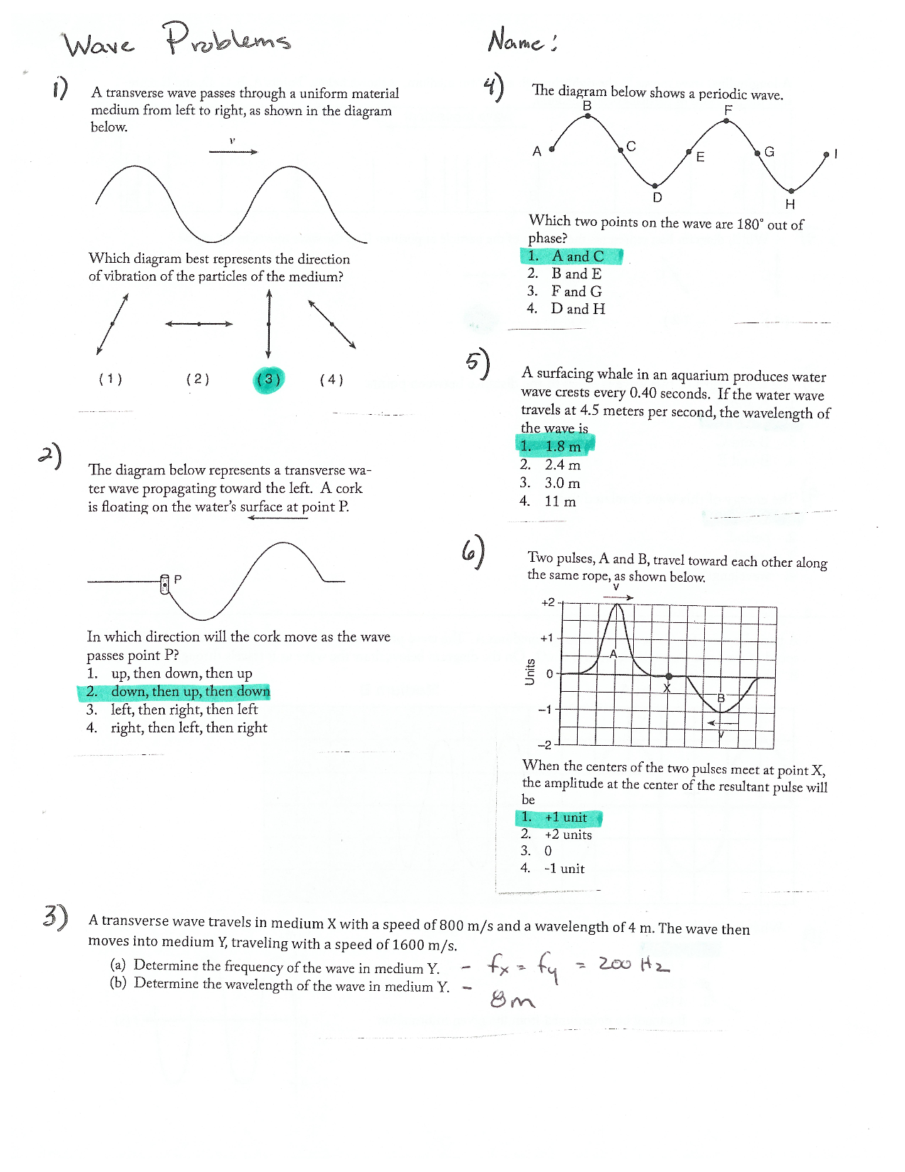 Wave Problems Worksheet With Answers