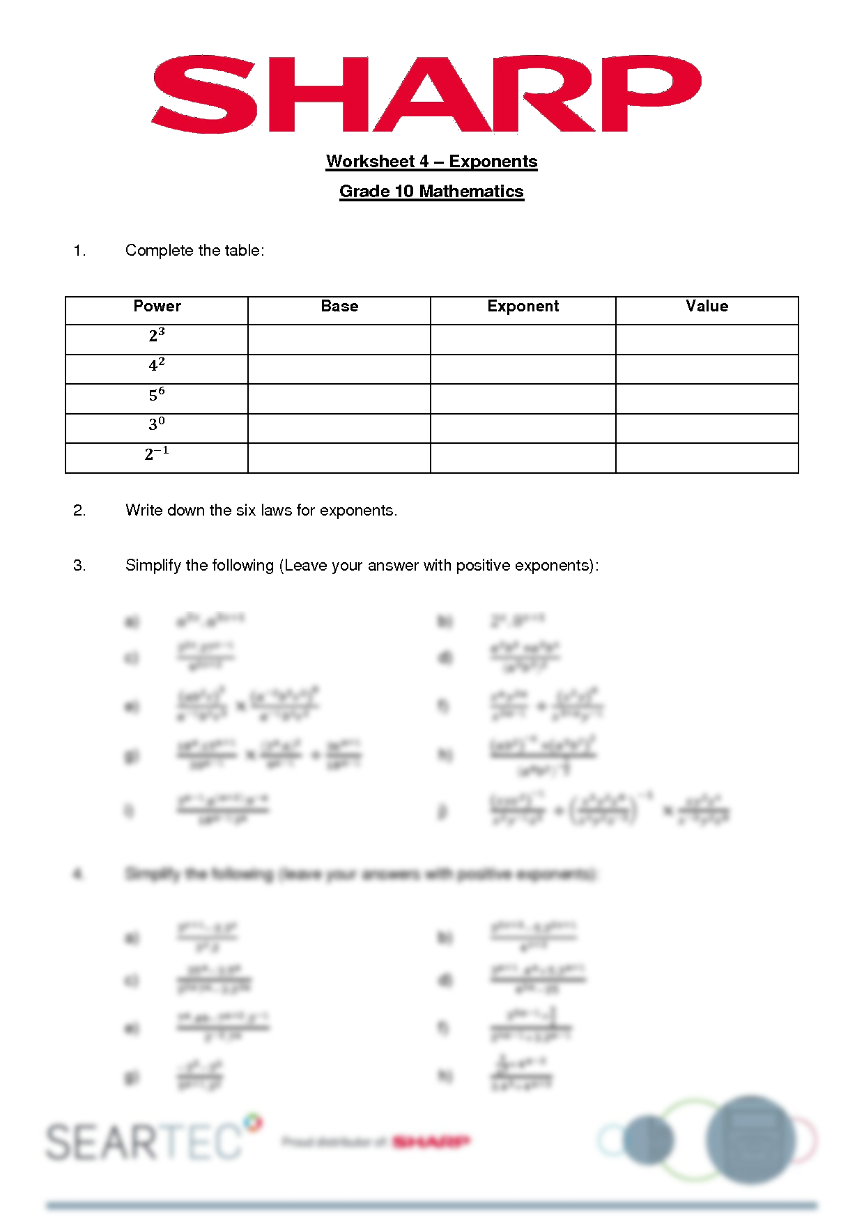 solution-worksheet-4-exponents-grade-10-mathematics-studypool-math-worksheet-answers