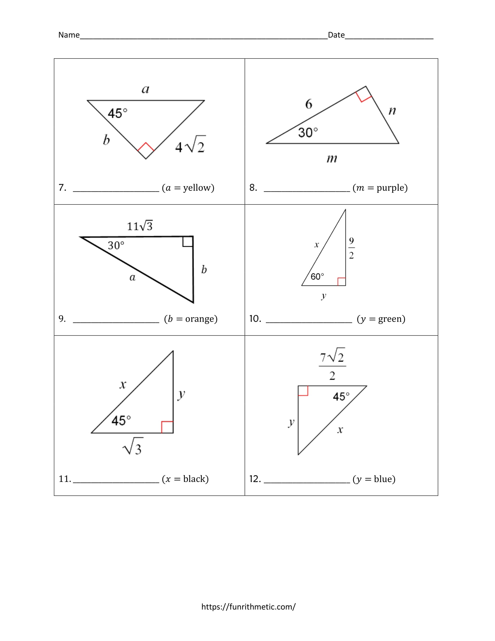 special-right-triangles-color-by-number-funrithmetic-math-worksheet-answers