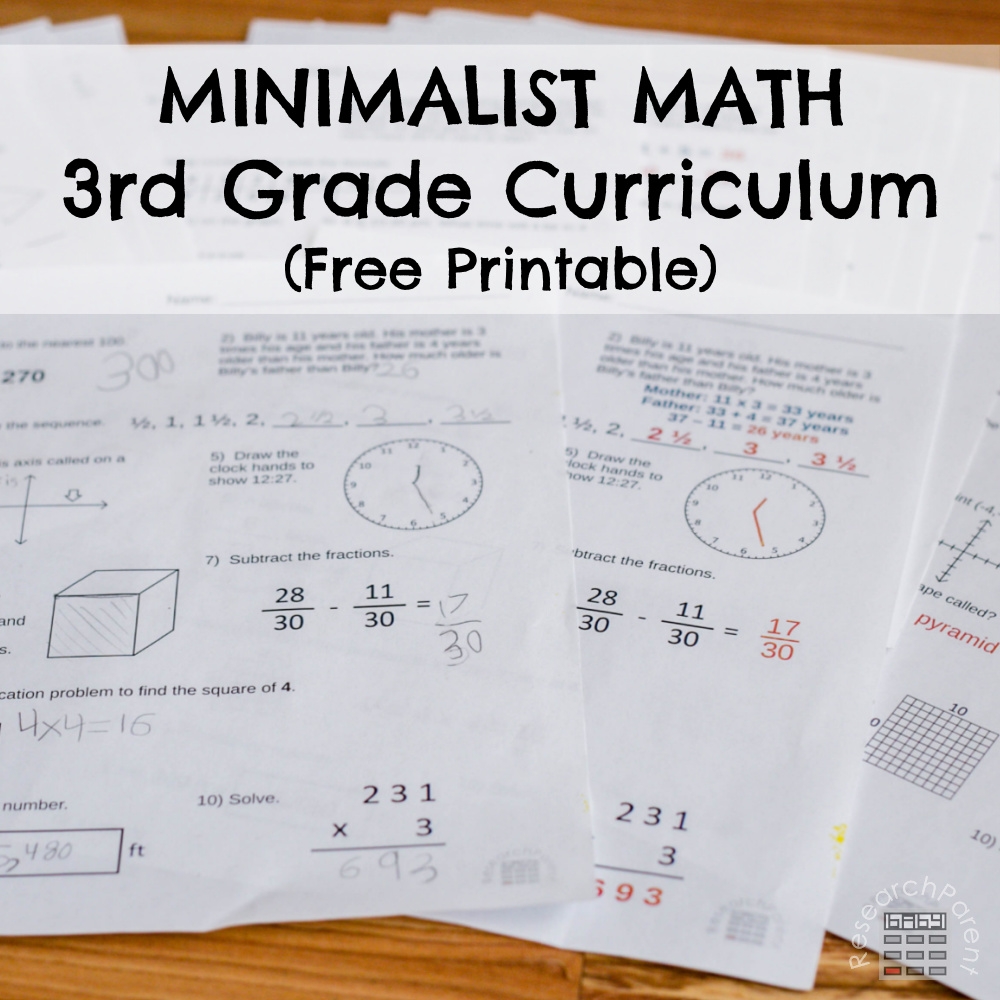 Third Grade Minimalist Math Curriculum ResearchParent Math Worksheet Answers